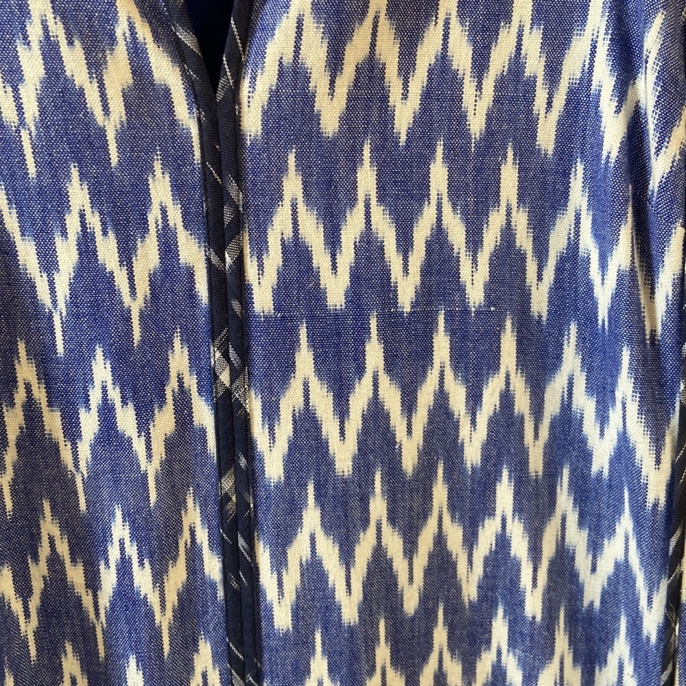 J. Crew Ikat Shift Dress Blue White Sleeveless High Low Hem Mini Size 2 Preppy - Picture 4 of 8